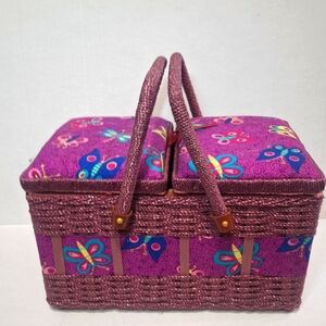 Retro Woven Sewing Box-Basket Butterfly Vintage??